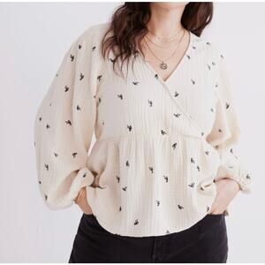 MADEWELL Lightspun Peplum Wrap Top in Tiny Bows Size XL